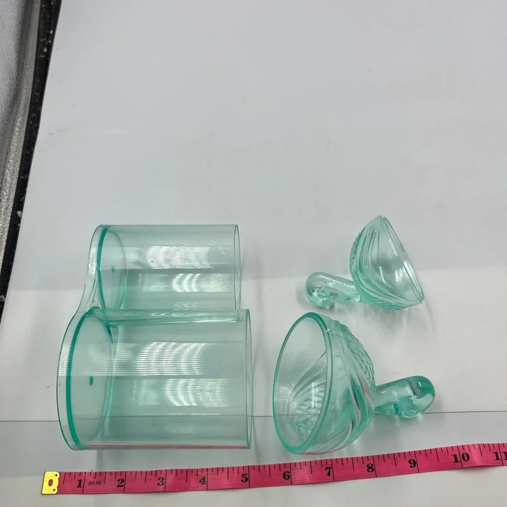 Vintage Aqua Plastic Double Vanity Canister Figural Swan Lids Retro Organizer